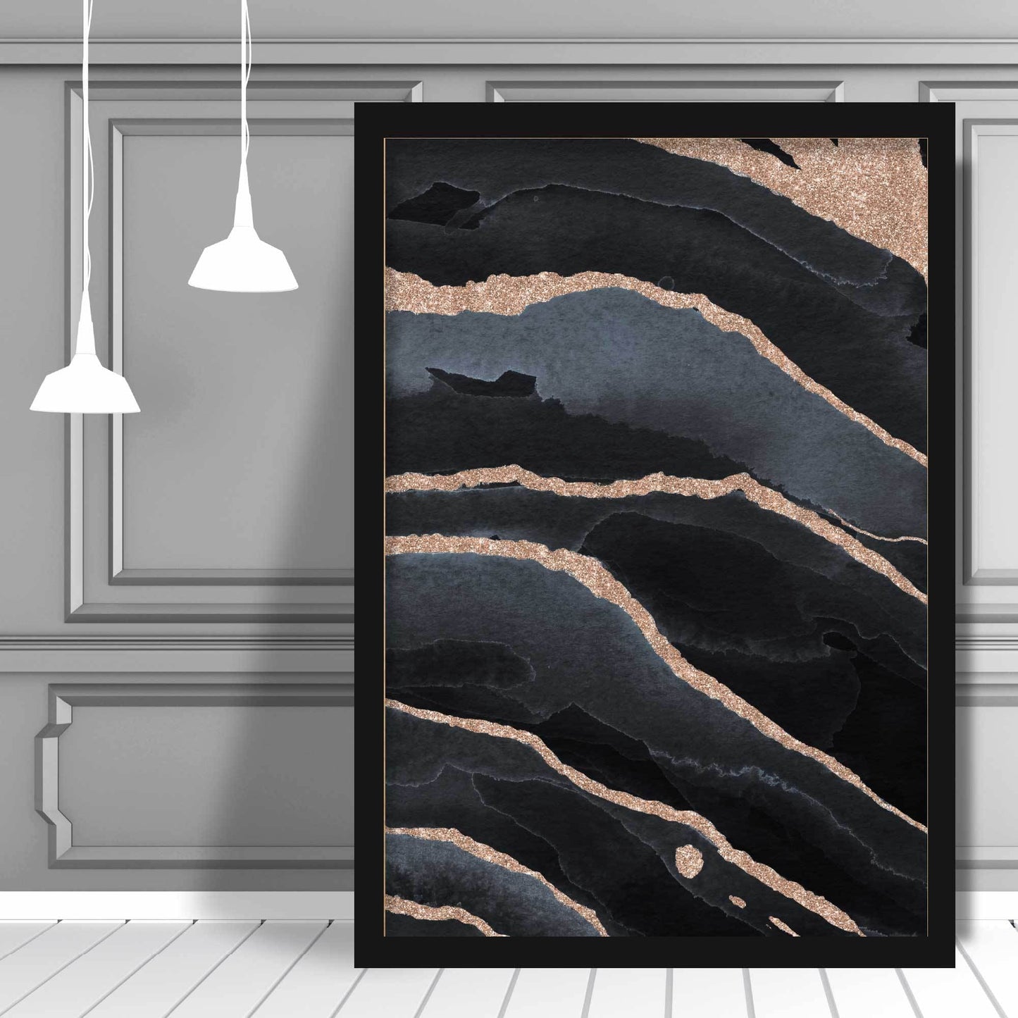 Abstrakter Kunstdruck in Schwarz und Gold Nr. 2