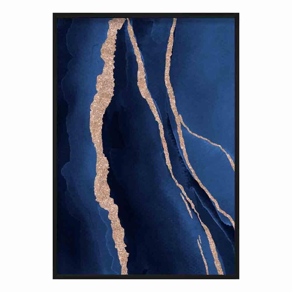 Abstrakter Kunstdruck in Marineblau und Gold Nr. 1
