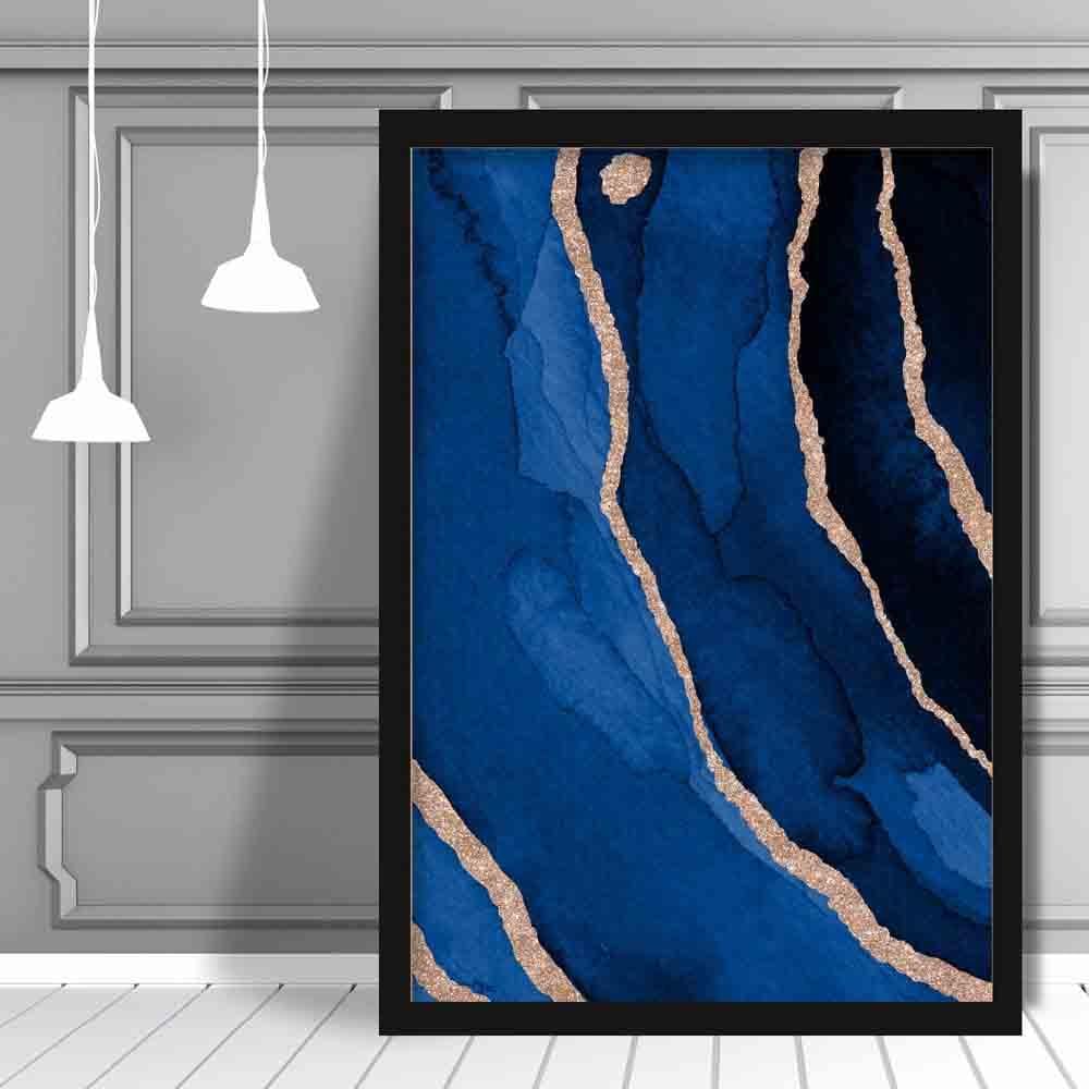 Abstrakter Kunstdruck in Marineblau und Gold Nr. 3