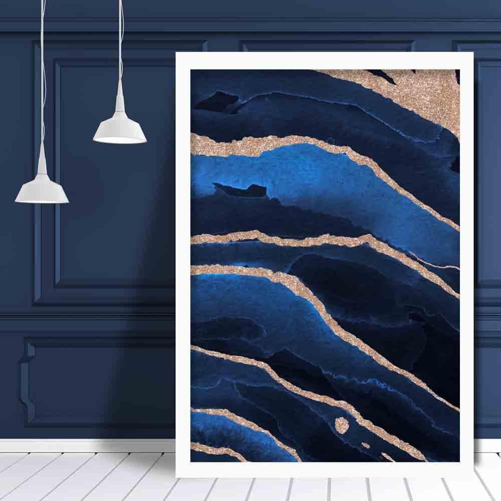 Abstrakter Kunstdruck in Marineblau und Gold Nr. 2