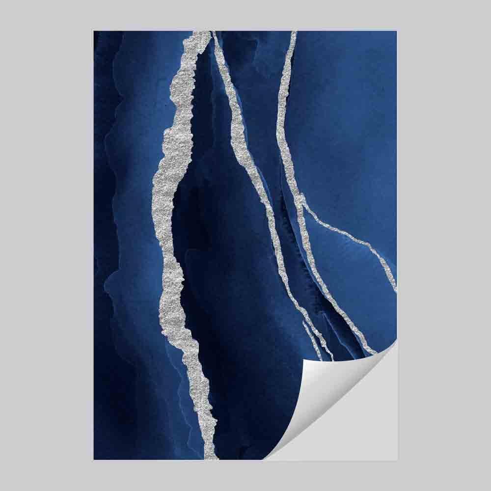 Abstrakter Kunstdruck in Marineblau und Silber Nr. 1