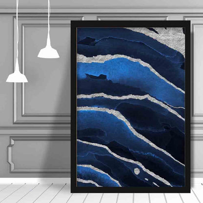 Abstrakter Kunstdruck in Marineblau und Silber Nr. 2