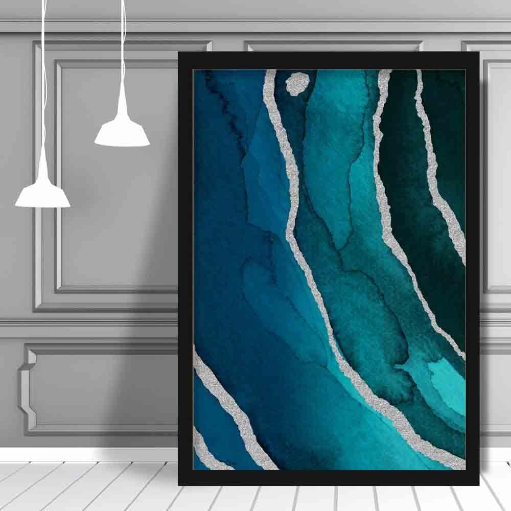 Abstrakter Kunstdruck in Türkis und Silber Nr. 3