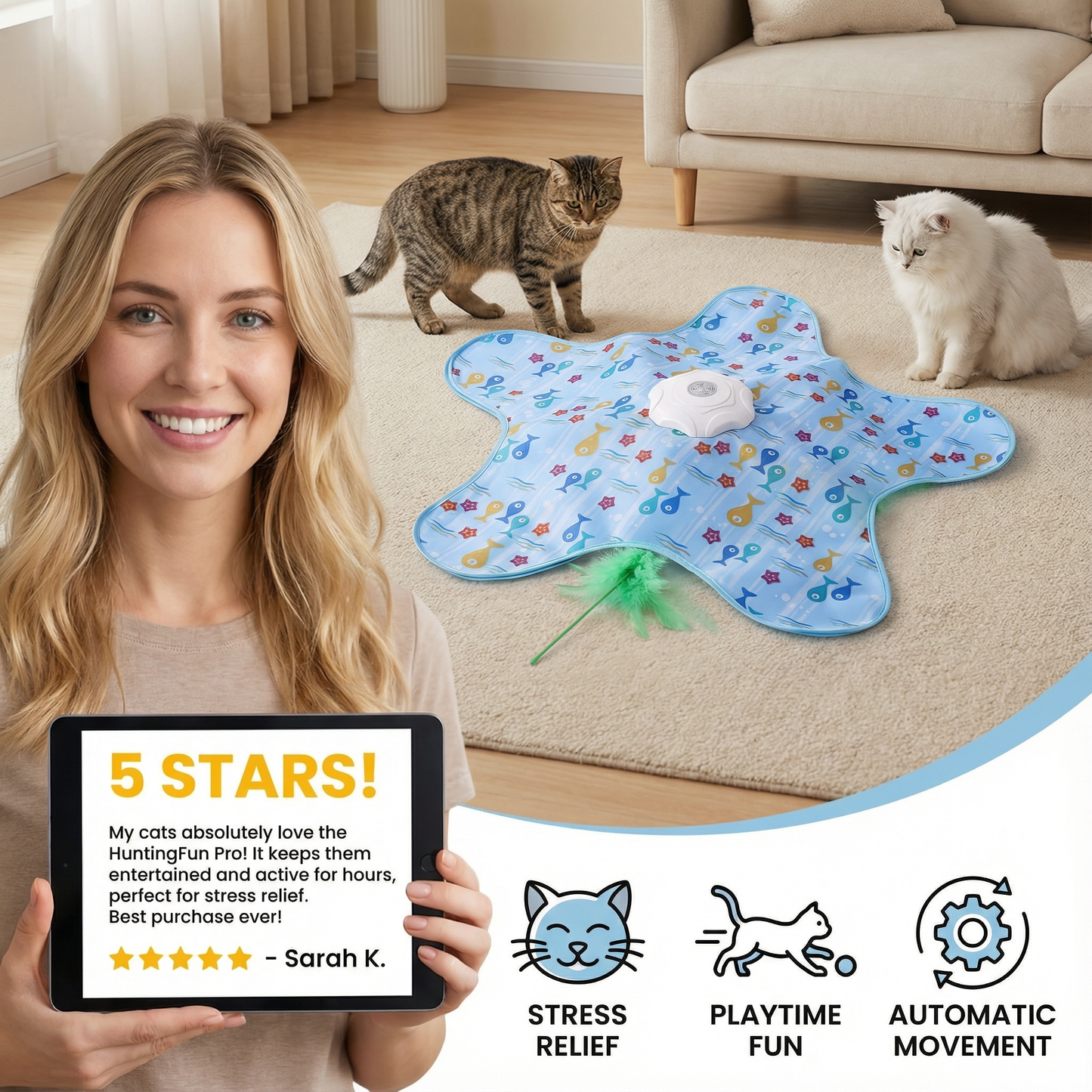 HuntingFun Pro – Automatisches Katzenspielzeug zur Stressbewältigung und Spielzeitspaß Brehn