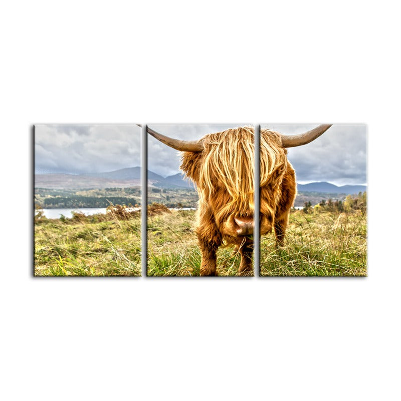 Niedliches Wildes Kuh-Canvas Wandkunst Gemälde 3 Teile