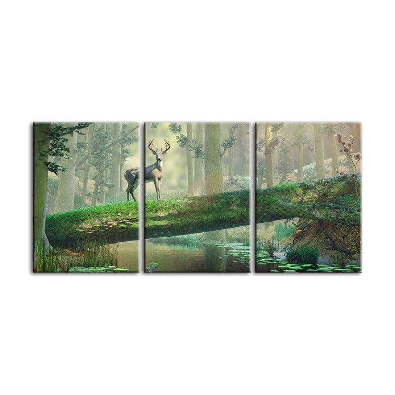 Bezauberter Wald Reh-Canvas Wandkunst Gemälde 3 Teile