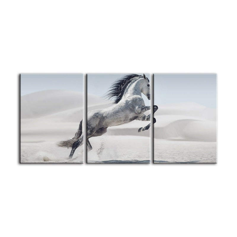 Springendes Weißes Pferd-Leinwand Wandkunst Gemälde 3 Stücke