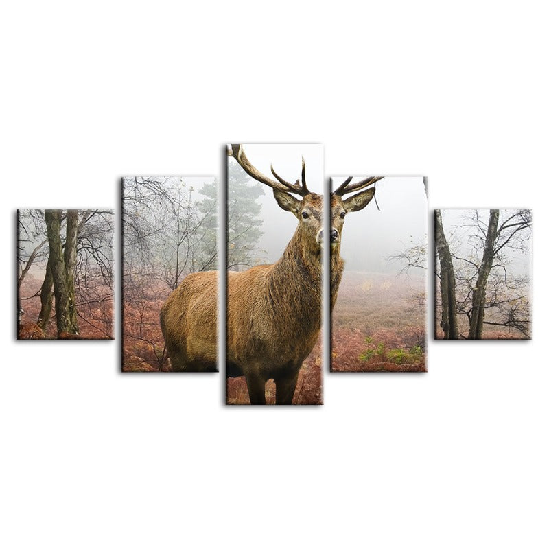 5 Stück Nebel Herbst Reh - Leinwand Wandkunst Gemälde