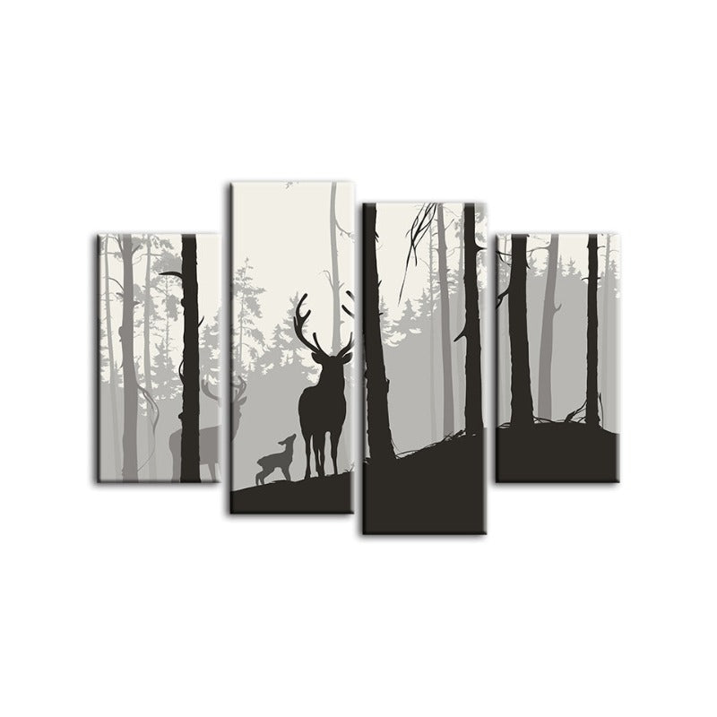 4 Stück Silhouette Hirsch Familie - Leinwand Wandkunst Malerei