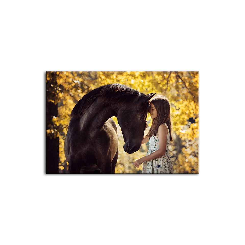 Freundschaft zwischen einem Mädchen und einem Pferd - Leinwand Wandkunst Malerei