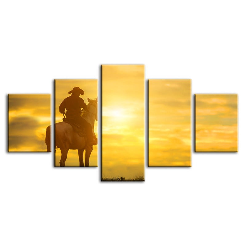 5 Stück Ein Cowboy und sein Pferd - Leinwand Wandkunst Gemälde