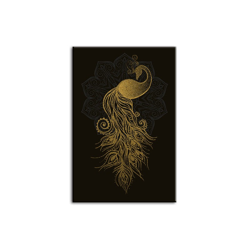 Abstract Golden Mandala Pfau - Canvas Wandkunst Malerei