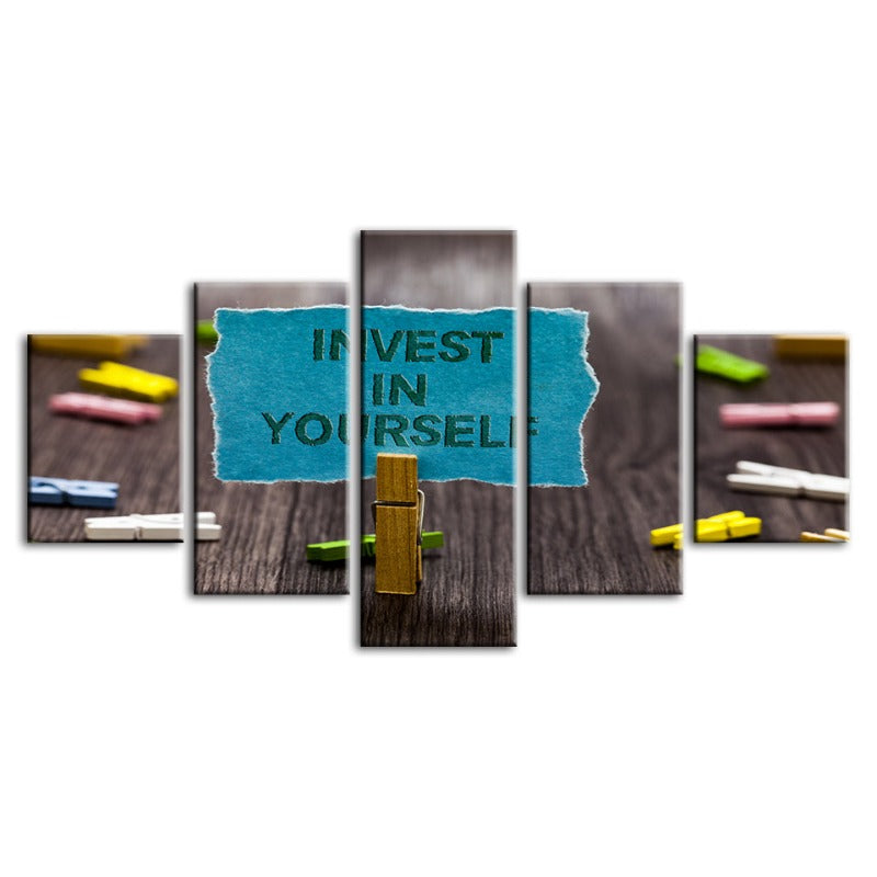 5 Stück Investiere in Dich Selbst - Leinwand Wandkunst Gemälde