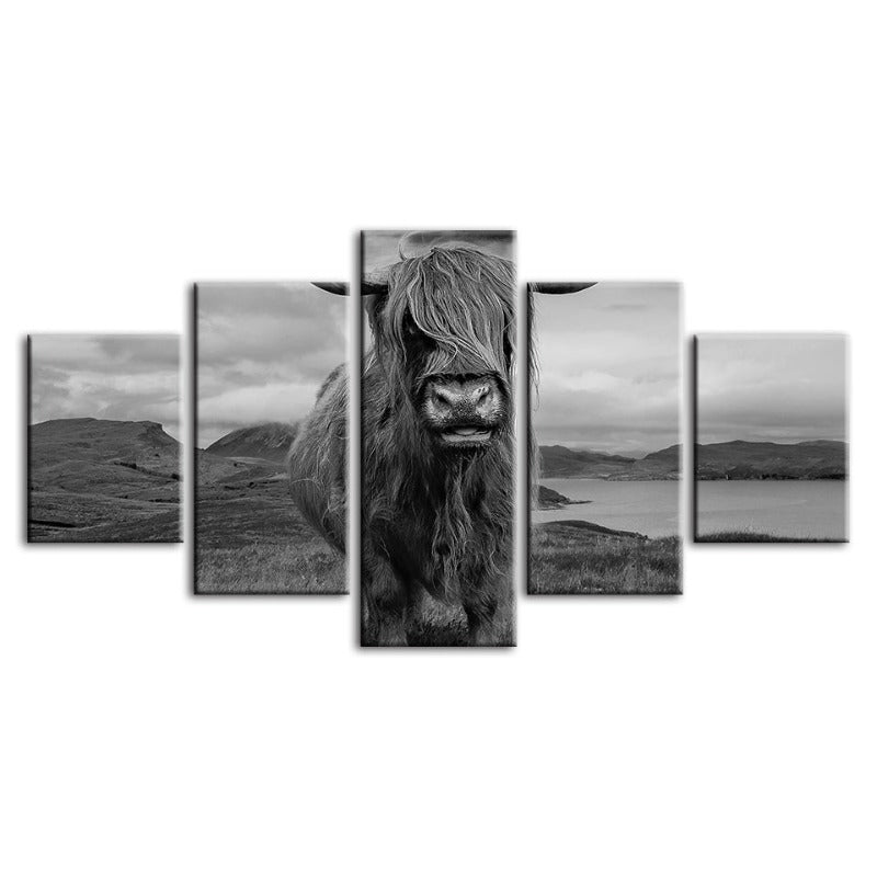 5-teiliges schwarz-weißes Kuh - Leinwand Wandkunst Gemälde