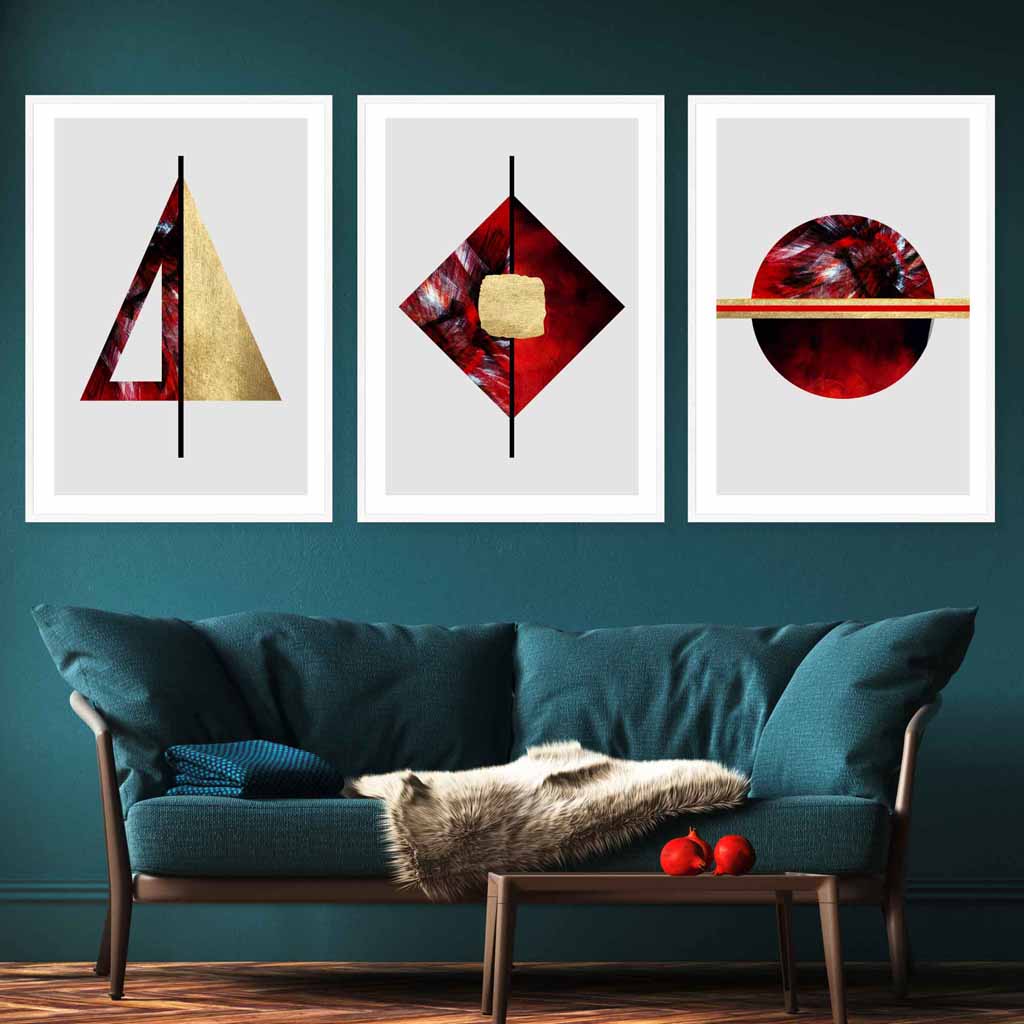 Art-Deco-Set aus 3 Wandbildern in Rot, Schwarz und Gold