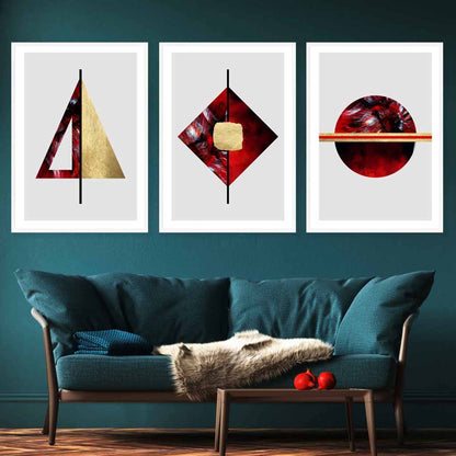 Art-Deco-Set aus 3 Wandbildern in Rot, Schwarz und Gold