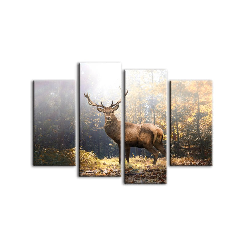 4 Stück Majestätische Rehe im Wald - Leinwand Wandkunst Gemälde