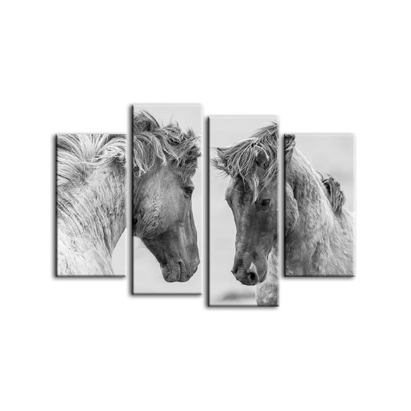 4 Stück Zwei Weiße Pferde - Leinwand Wandkunst Gemälde