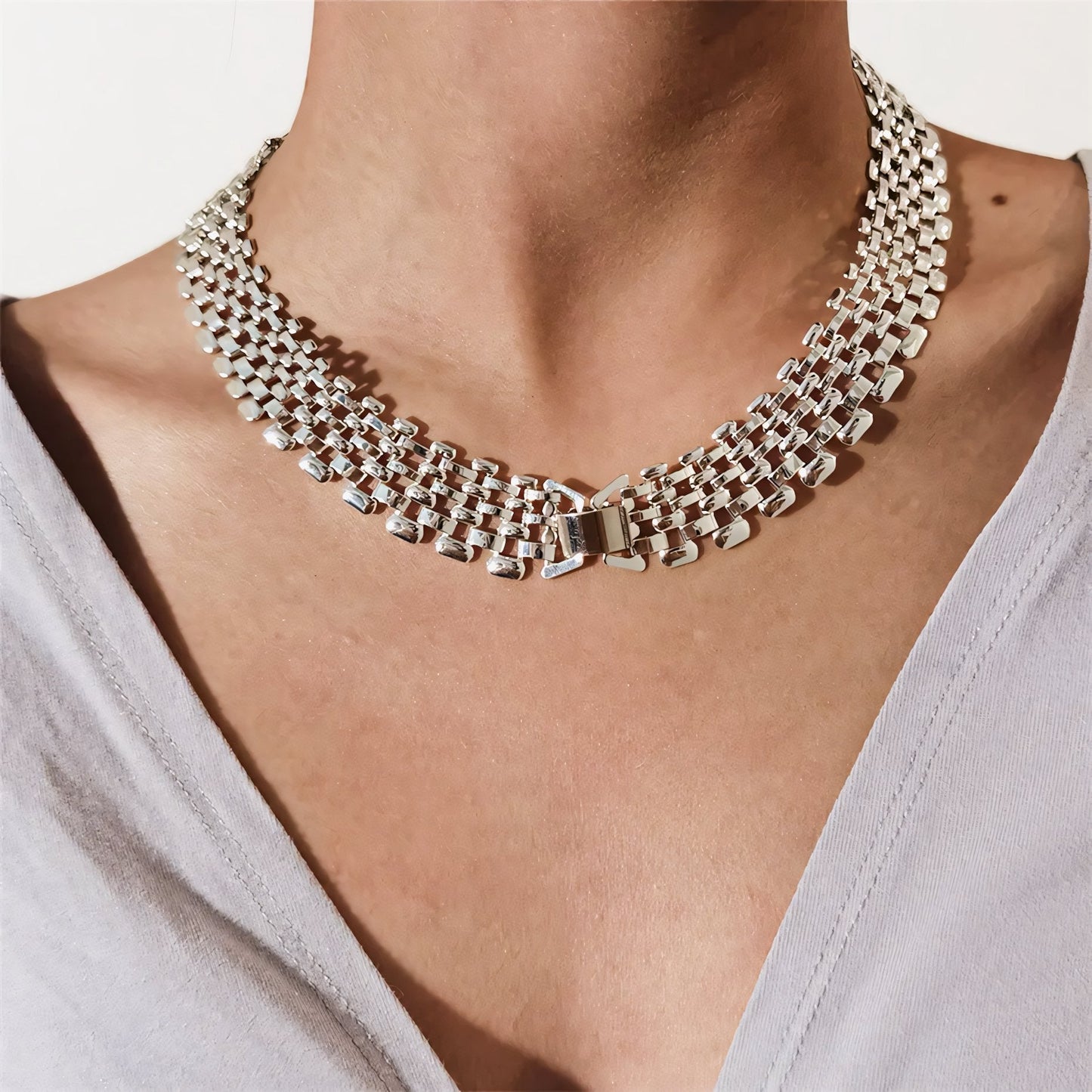 Brehn | Breite Fließende Flache Ketten Choker Halskette