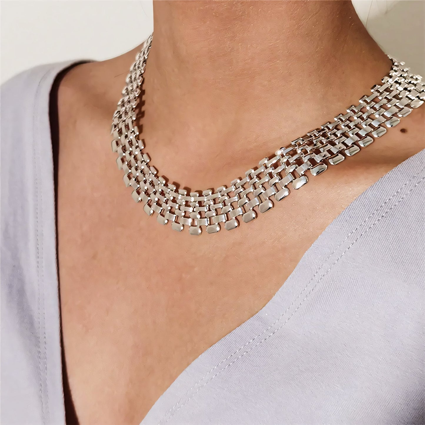Brehn | Breite Fließende Flache Ketten Choker Halskette