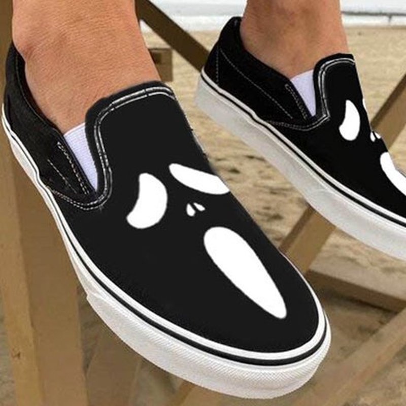 Lässige Slipper aus Leinen mit Totenkopf