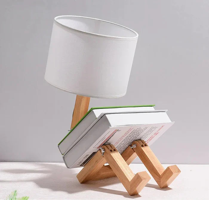 Brehn | Holz Tischlampe mit Bücherhalter - RutanFlex
