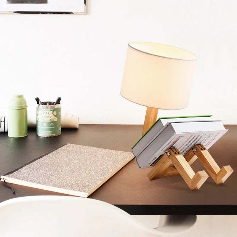 Brehn | Holz Tischlampe mit Bücherhalter - RutanFlex