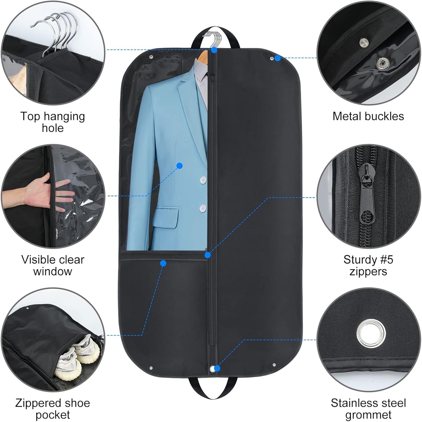Wasserfester Oxford-Garderobenbeutel – Anzugschutz mit Zwickel und Taschen (2er-Pack) | Brehn