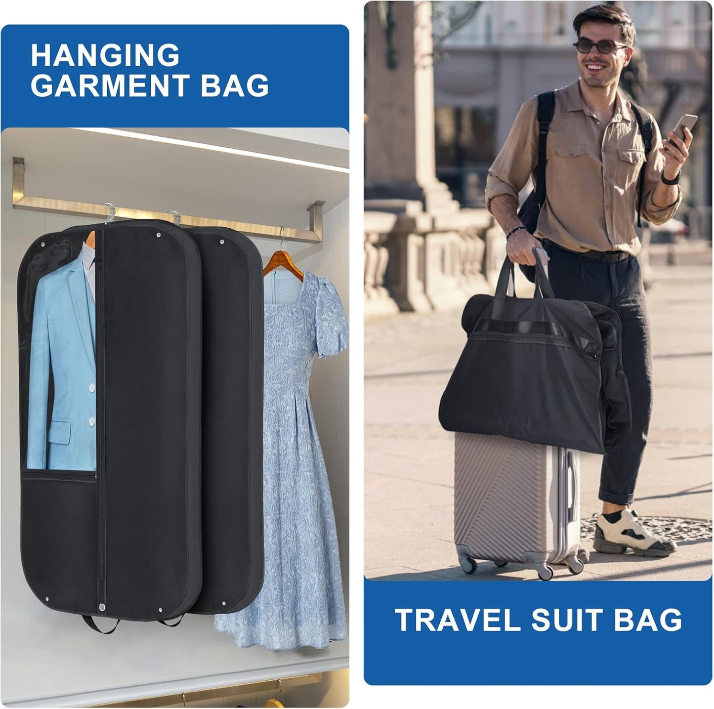 Wasserfester Oxford-Garderobenbeutel – Anzugschutz mit Zwickel und Taschen (2er-Pack) | Brehn