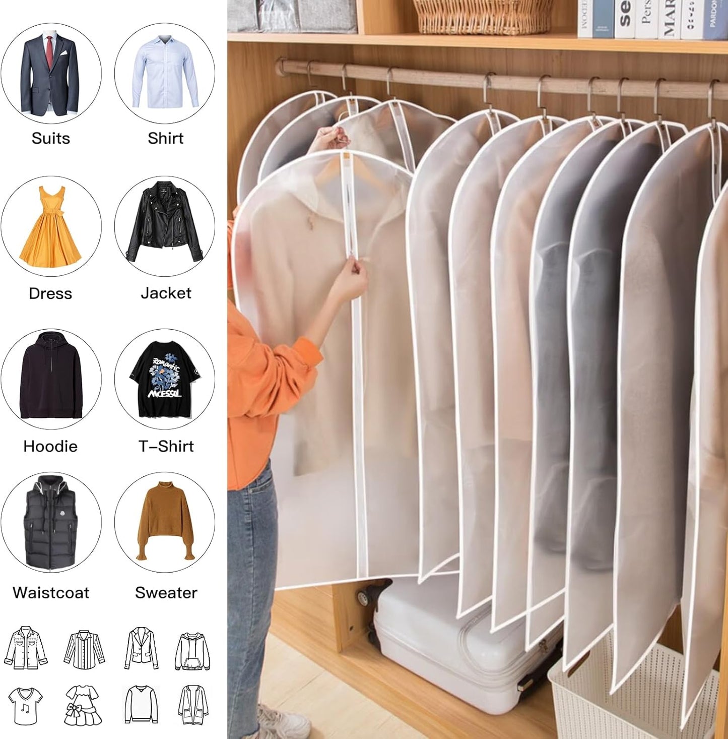 PEVA Kleiderhüllen-Set – 24er-Pack hängende Kleiderhüllen in 3 Größen | Brehn