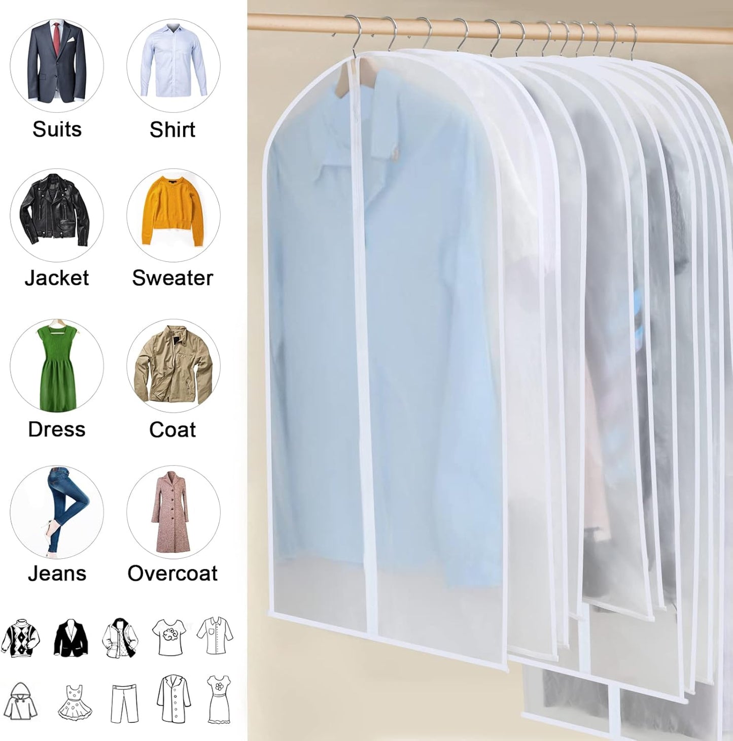 PEVA Kleiderhüllen-Set – 24er-Pack hängende Kleiderhüllen in 3 Größen | Brehn