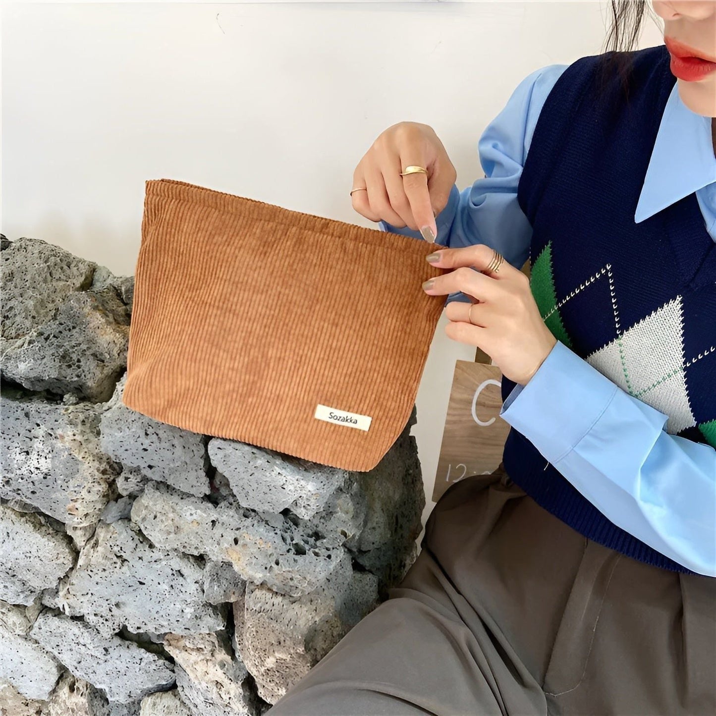 CorduroyGlam Tasche - Cord geräumige Organizer-Tasche für Kosmetik | Brehn